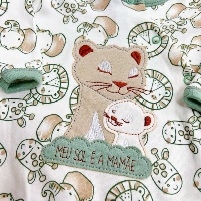 Macacão Malha Trape Zape - Meu Sol é a Mamãe - Verde e Off White